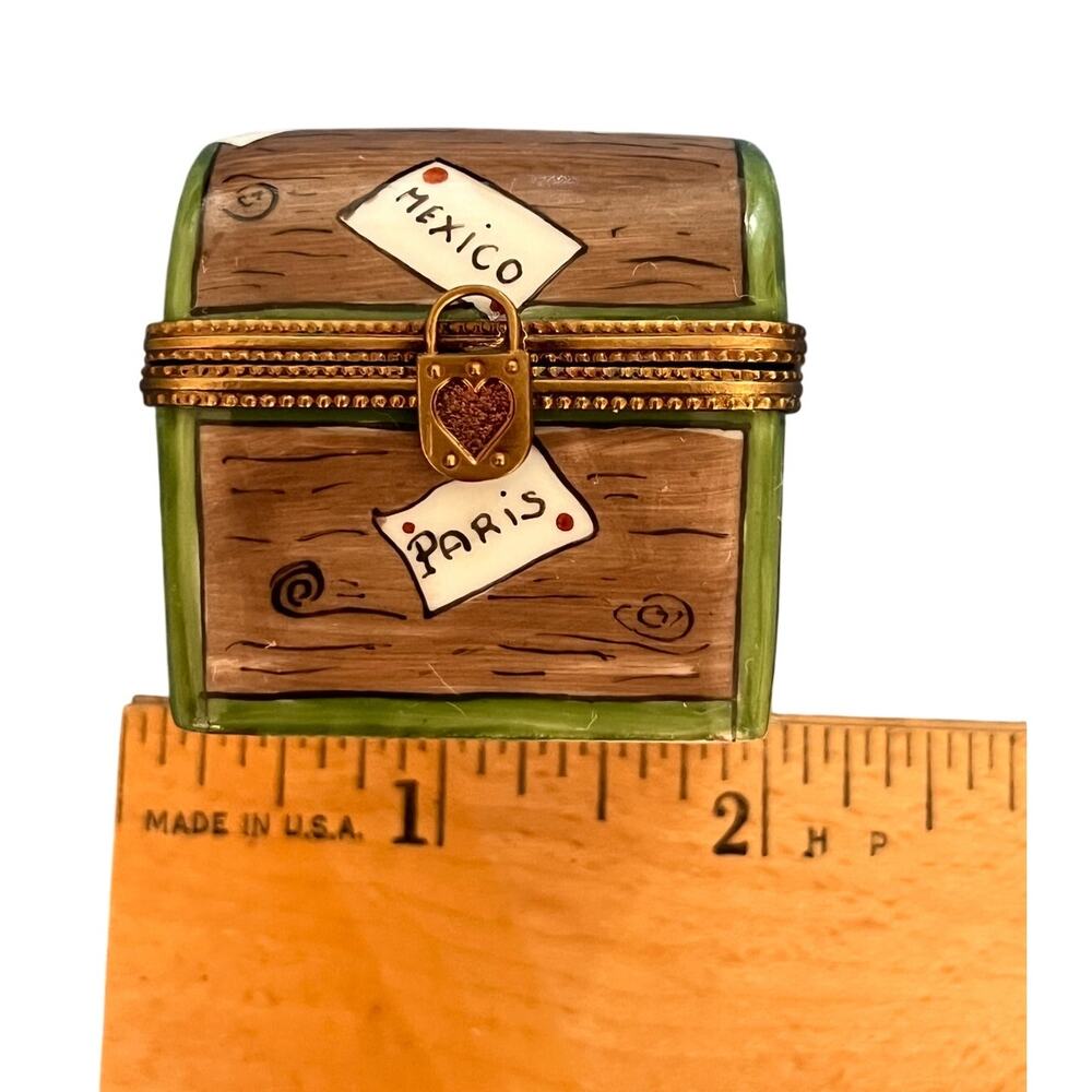 Limoges Signed Vintage Travel Trunk Luggage Trinket Box - Rare